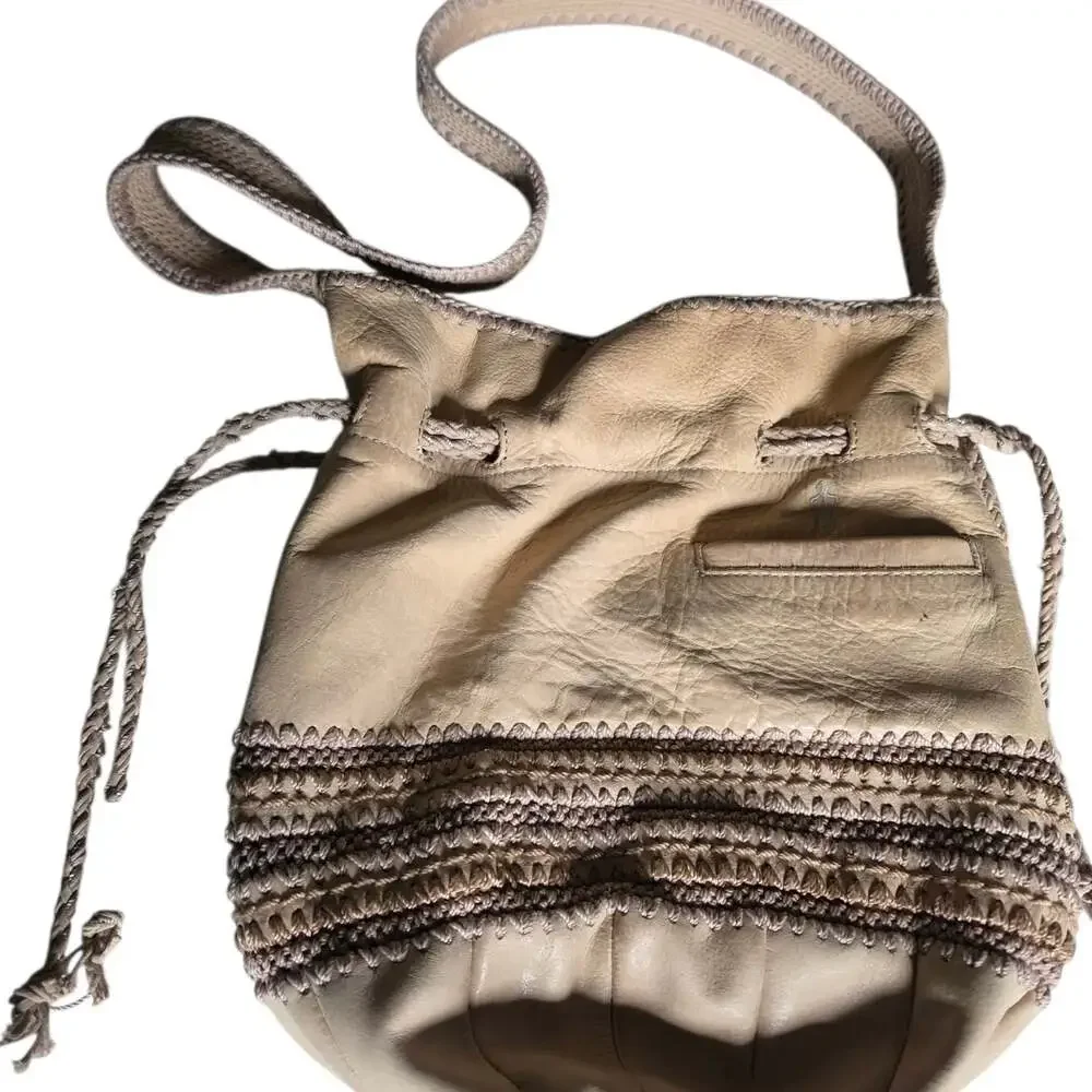 The Sak Leather Women's Crochet Trim Medium Hobo Beige Bag